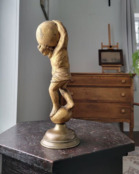 Antique Gilt Figure Atlas On Stand