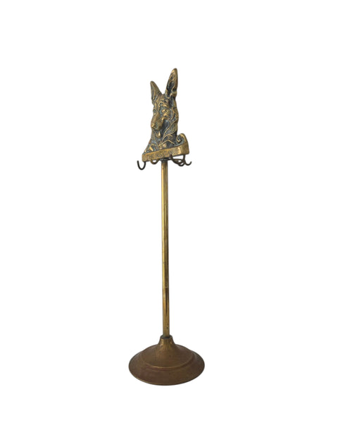 English Brass Alsatian Fireplace Tool Holder
