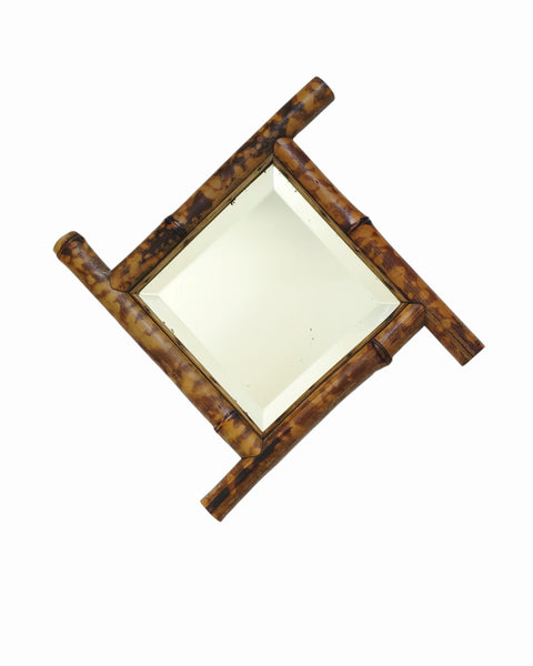 Antique French Bamboo Mirror With Bevelled Glass