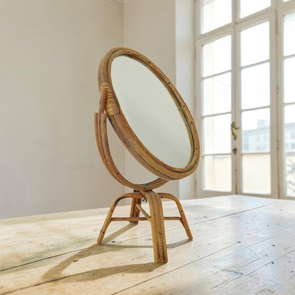 Circa 1970's Bamboo Table Top Mirror