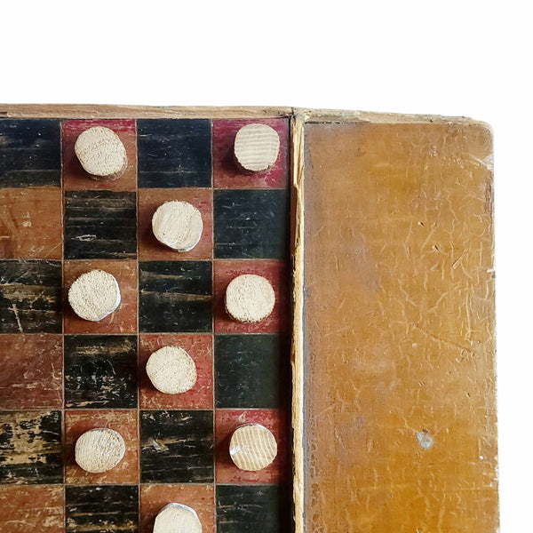 Antique Painted Wood Checkers Board