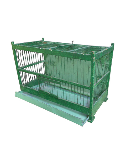 Vintage Green Wood & Metal Bird Cage