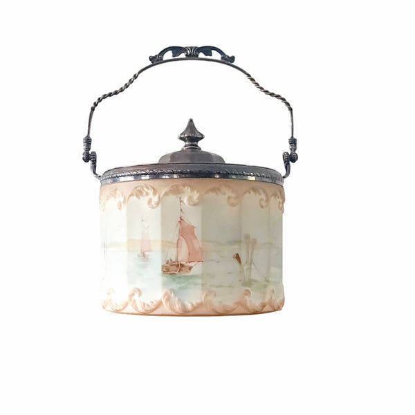 Antique Pairpoint Biscuit Barrel Seaside Nautical Scene