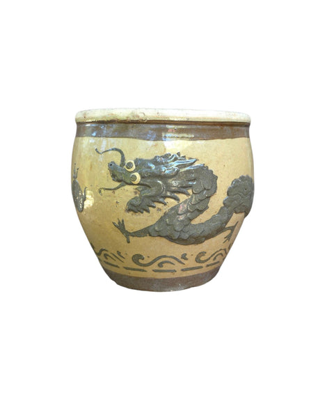 Antique Chinese Pottery Dragon Cache Plant Flower Pot