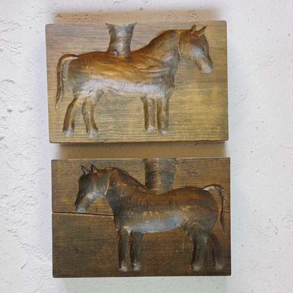 Antique Quebec Maple Sugar Mold Pair With Horses