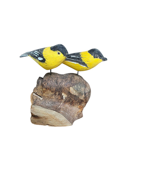 Carved Wood Goldfinch Pair