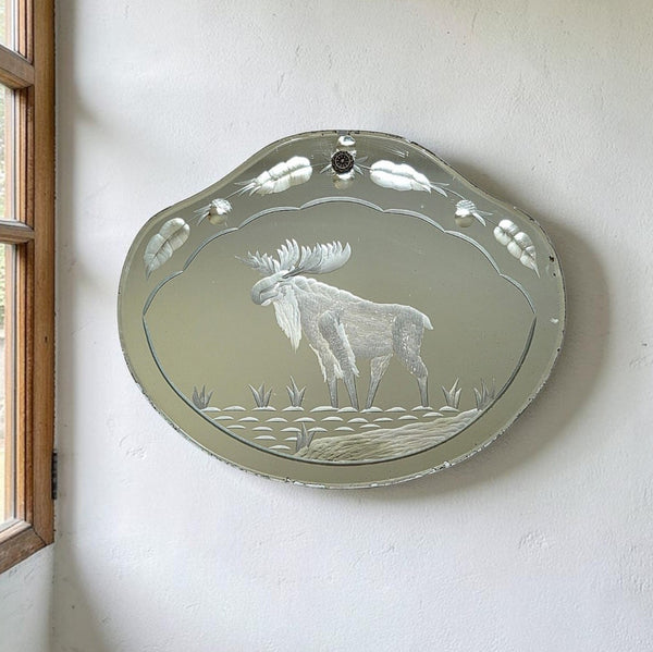 Etched Mirror With Wonderful Moose & Scalloped Edge