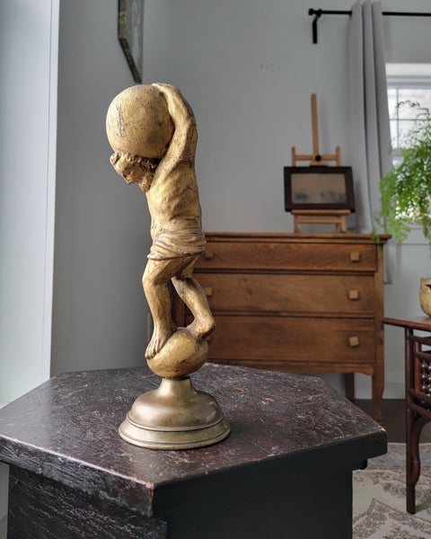 Antique Gilt Figure Atlas On Stand