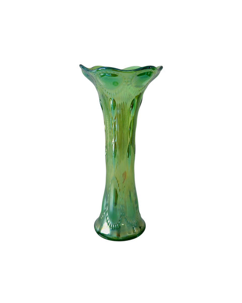 Emerald Green Imperial Beaded Bullseye Glass Vase