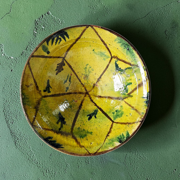 Antique Yellow Tin Glazed Majolica Footed Bowl