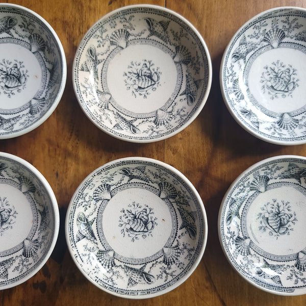 Antique Nantaskett Seashell Pattern Transferware Petite Fruit Bowls