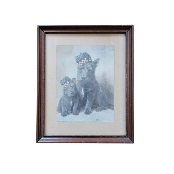 Antique Print Of Two Scottish Scottie Dogs