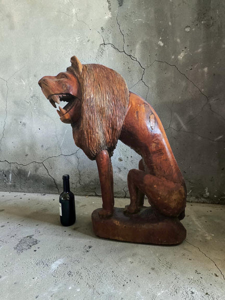20th Century Quebec 38" Tall Floor Sculpture Folk Art Lion