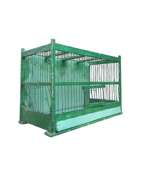 Vintage Green Wood & Metal Bird Cage