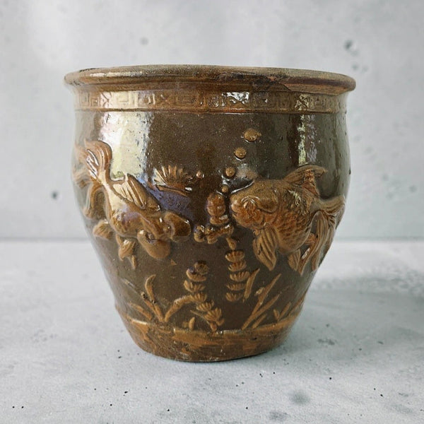 Antique Chinese Shandong Province 'Fish Pond' Stoneware Planter