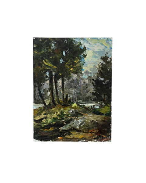 Moody Impressionist Forest Landscape Oil on Board
