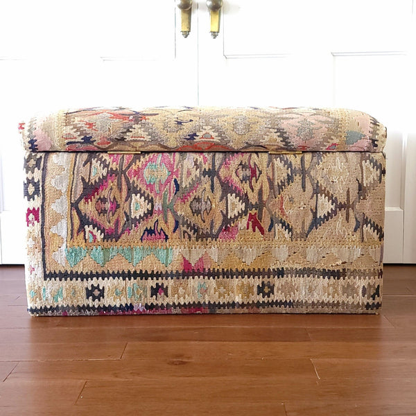 Vintage Kilim Ottoman Storage Trunk