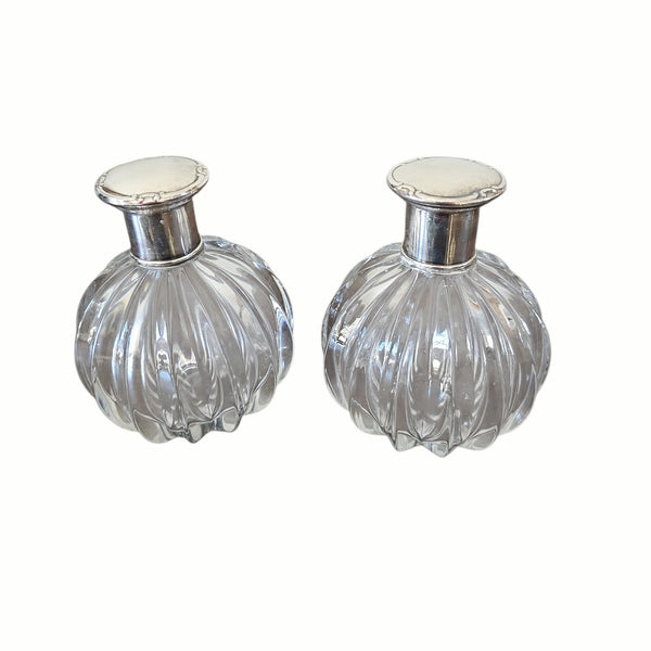 Art Deco Glass & Silver Perfume Dresser Bottles