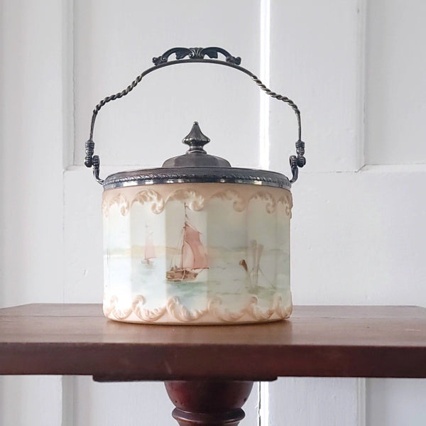 Antique Pairpoint Biscuit Barrel Seaside Nautical Scene