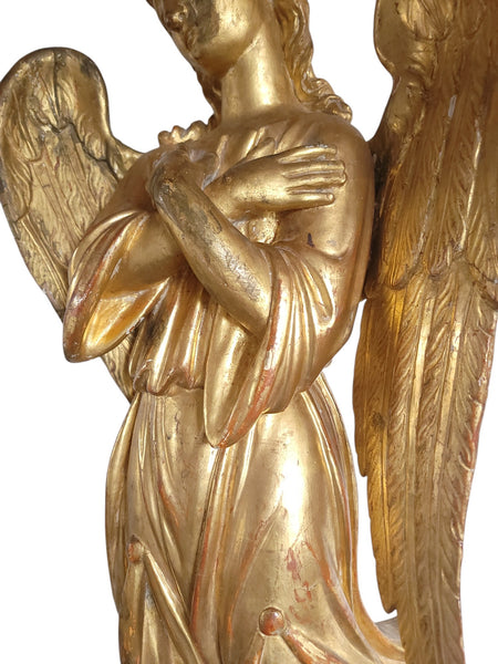 Antique Carved Wood Gilt Hanging Angel