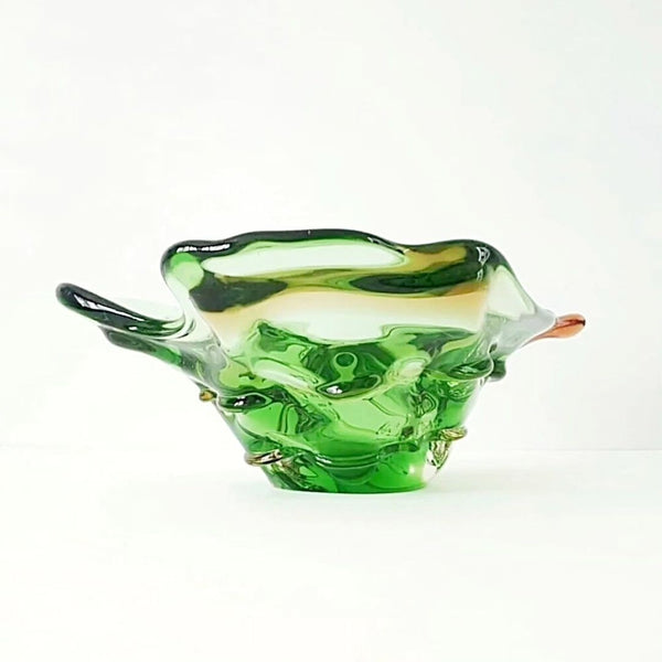 Green Mid Century Art Glass Centerpiece Bowl