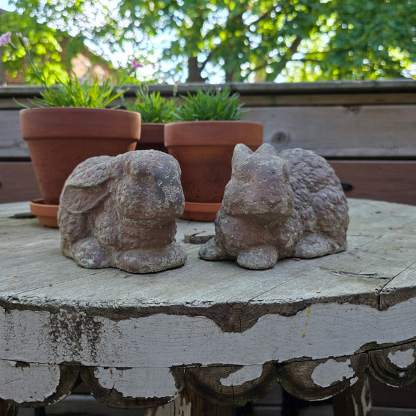 Beautiful Cast Concrete Rabbit Pair