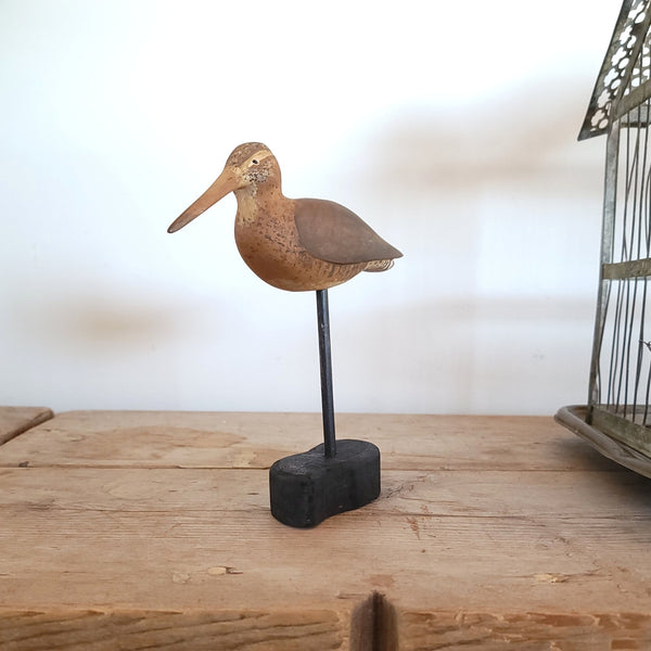 Painted Carved Wood Sandpiper ShoreBird On Stand