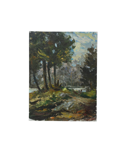 Moody Impressionist Forest Landscape Oil on Board