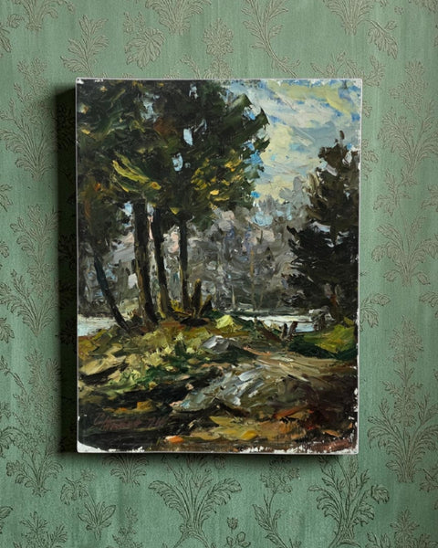 Moody Impressionist Forest Landscape Oil on Board