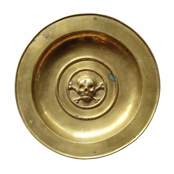 Antique Brass Shall Dish With Skull & Crossbones Momento Mori Dutch Netherlands Nuremberg