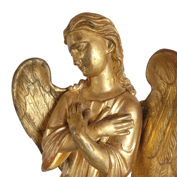 Antique Carved Wood Gilt Hanging Angel