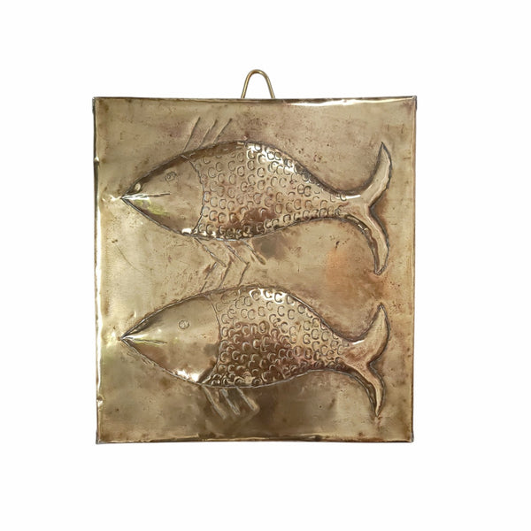 Antique Brass Cake Pie Mold With Fish