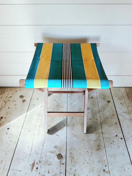 Vintage Folding Wood & Canvas Cottage Camp Stool