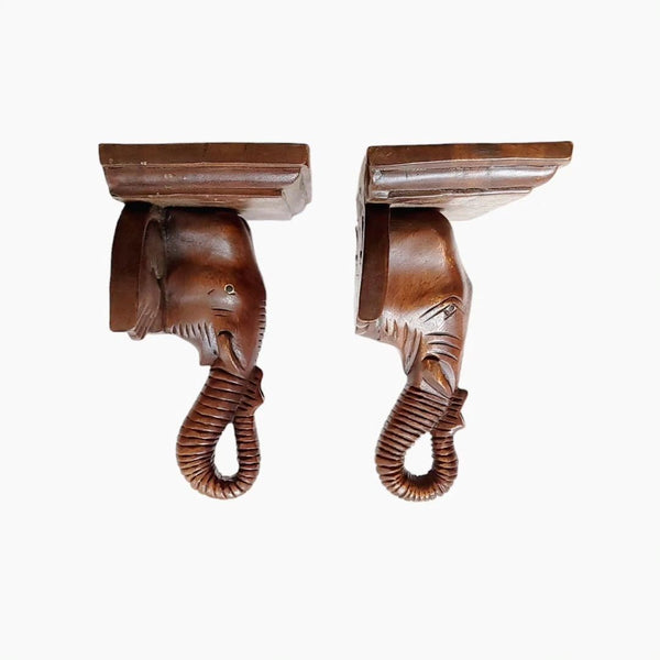 Carved Wood Elephant Sconces