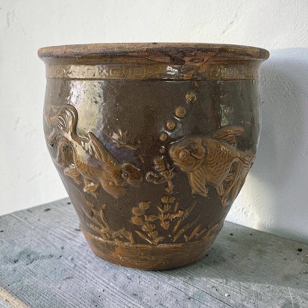 Antique Chinese Shandong Province 'Fish Pond' Stoneware Planter