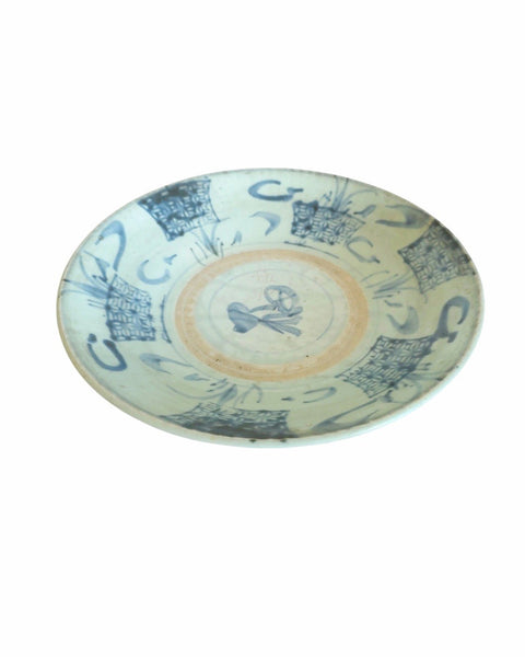 Antique Chinese Swatow Ware Blue & White Shallow Porcelain Bowl