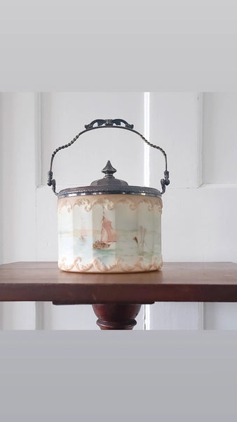 Antique Pairpoint Biscuit Barrel Seaside Nautical Scene