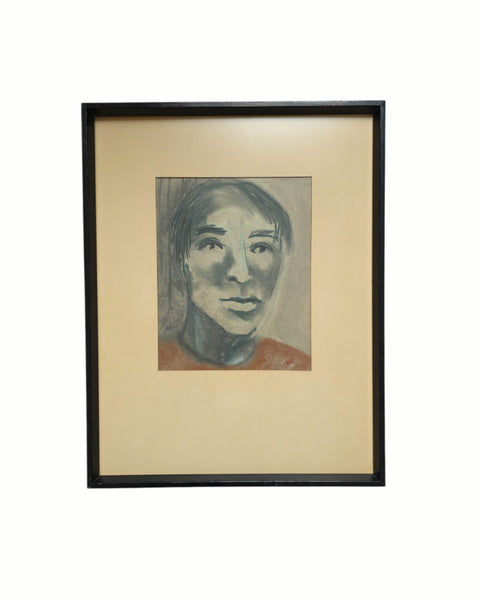 Framed Chalk Pastel Enigmatic Portrait