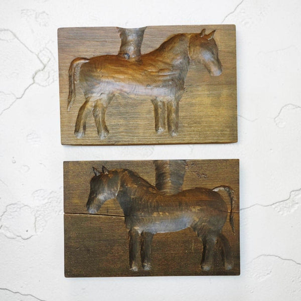 Antique Quebec Maple Sugar Mold Pair With Horses