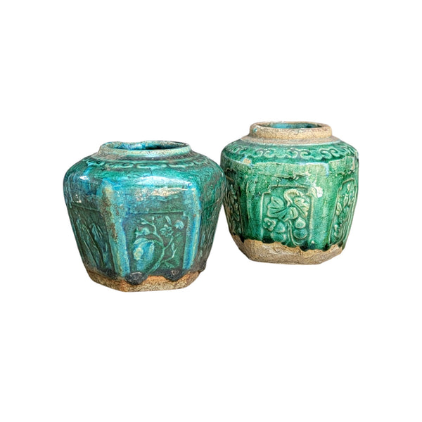 Antique Shihan Green Pottery Ginger Jars
