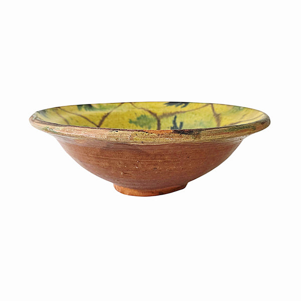 Antique Yellow Tin Glazed Majolica Footed Bowl
