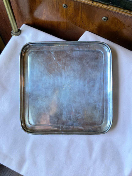 Early 1900's Monogrammed CPR Heavy Square Silver Tray