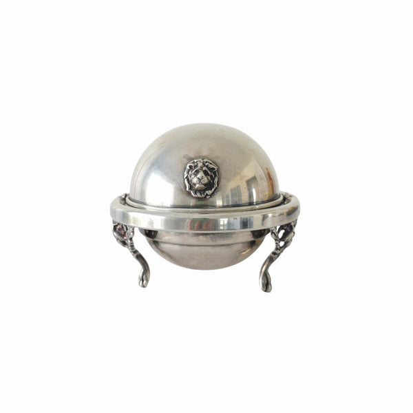 Footed Silver Condiment Butter Or Caviar Holder With Lion Detail