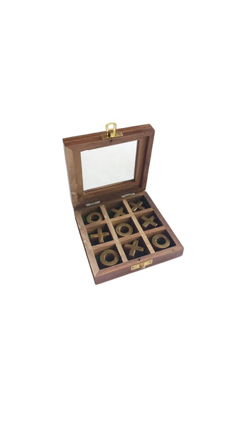 Vintage Wood & Brass X's & O's In A Box Game