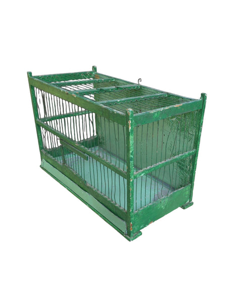 Vintage Green Wood & Metal Bird Cage