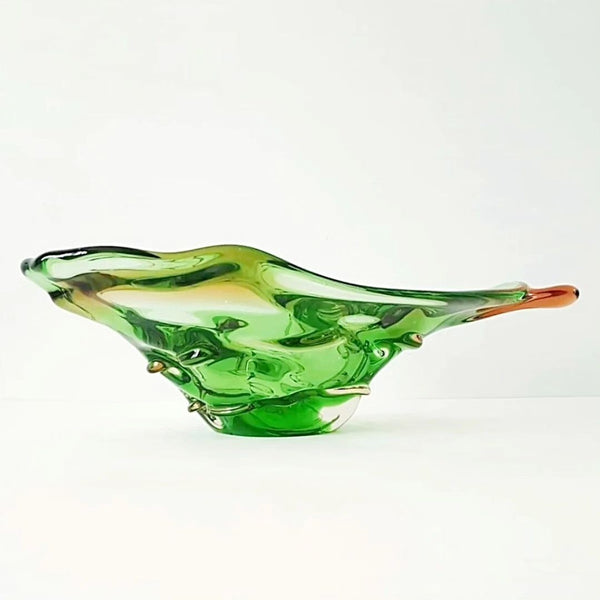 Green Mid Century Art Glass Centerpiece Bowl