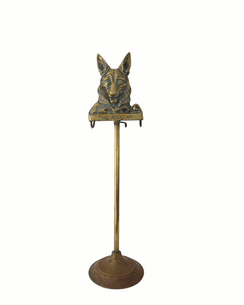 English Brass Alsatian Fireplace Tool Holder