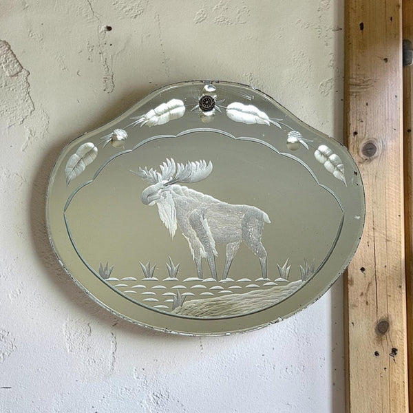 Etched Mirror With Wonderful Moose & Scalloped Edge