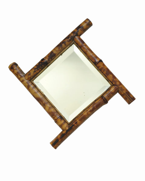 Antique French Bamboo Mirror With Bevelled Glass