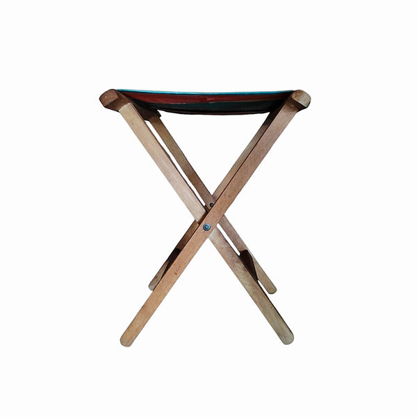Vintage Folding Wood & Canvas Cottage Camp Stool